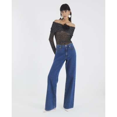 Black Polka Dot Corsage Bardot Bodysuit