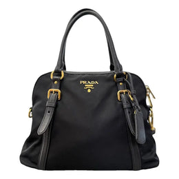 Prada Nylon and Saffiano Leather Dome Satchel in Black