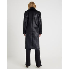 Black Pony Effect Double Breasted Coat