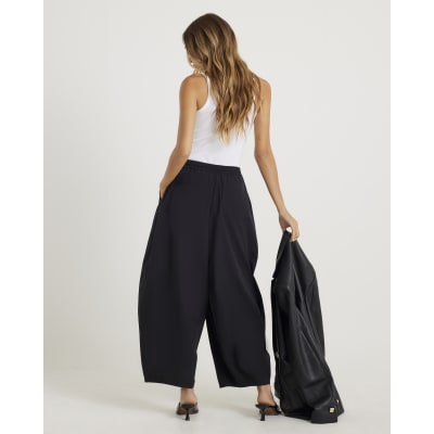 Black Poplin Barrel Trousers