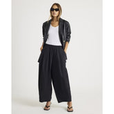 Black Poplin Barrel Trousers