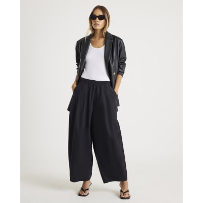 Black Poplin Barrel Trousers