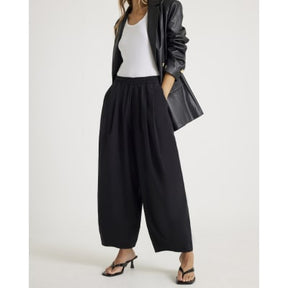 Black Poplin Barrel Trousers