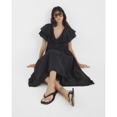 Black Premium flutter midi dress