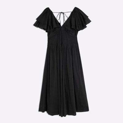 Black Premium flutter midi dress