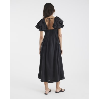 Black Premium flutter midi dress
