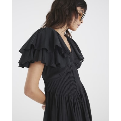 Black Premium flutter midi dress