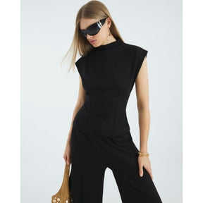 Black Premium High neck short sleeve top