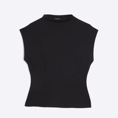 Black Premium High neck short sleeve top
