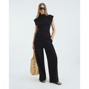 Black Premium High neck short sleeve top