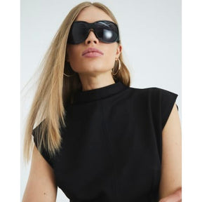 Black Premium High neck short sleeve top