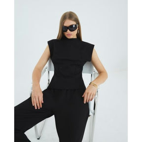 Black Premium High neck short sleeve top