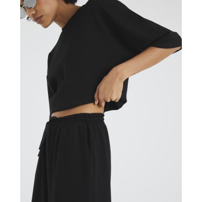 Black Premium High Waisted Wide Leg Joggers