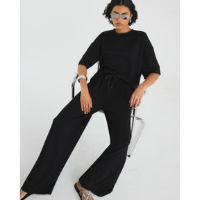 Black Premium High Waisted Wide Leg Joggers