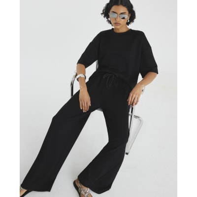 Black Premium High Waisted Wide Leg Joggers