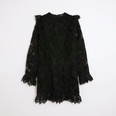 Black Premium Lace Detail Mini Dress