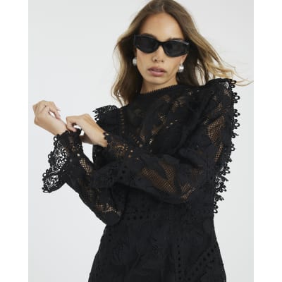 Black Premium Lace Detail Mini Dress