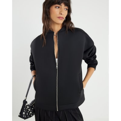 Black Premium Long Sleeve Zip Bomber Jacket