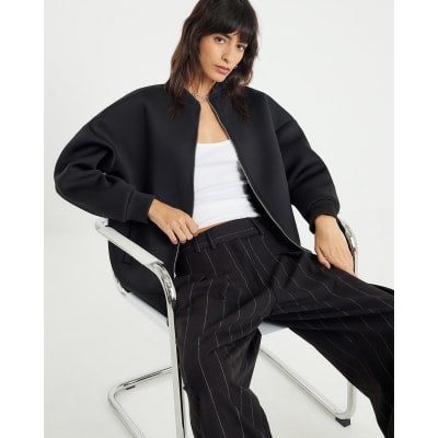 Black Premium Long Sleeve Zip Bomber Jacket