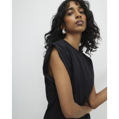 Black Premium Ruched Shoulder T-shirt