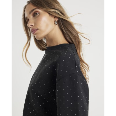 Black Premium Short Sleeve Diamante T-shirt