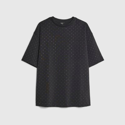 Black Premium Short Sleeve Diamante T-shirt