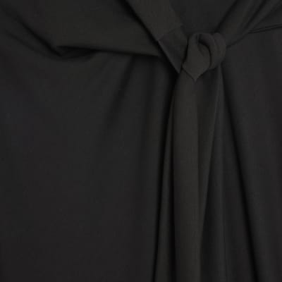 Black Premium Short Sleeve Knot Midi Dress