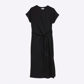 Black Premium Short Sleeve Knot Midi Dress