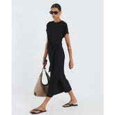 Black Premium Short Sleeve Knot Midi Dress