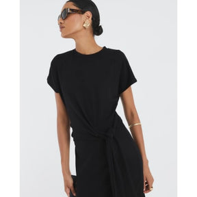 Black Premium Short Sleeve Knot Midi Dress