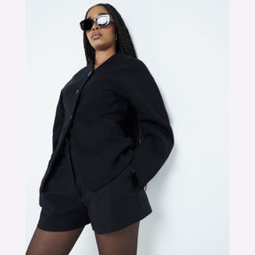 Black Puffed Sleeve Tailored Blazer