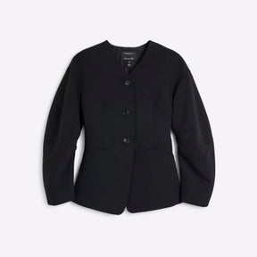 Black Puffed Sleeve Tailored Blazer