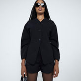 Black Puffed Sleeve Tailored Blazer