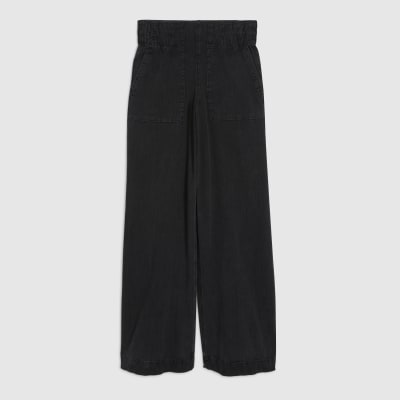 Black Pull On Elasticated Wide Leg Jeans