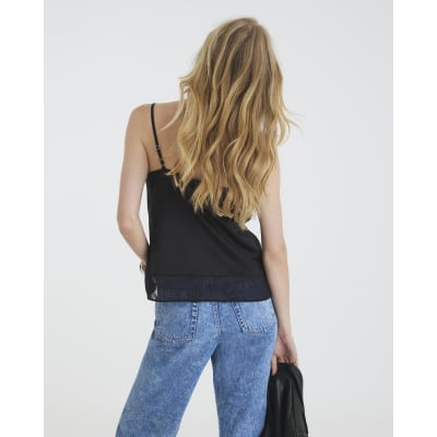 Black Relaxed V Neck Cami Top