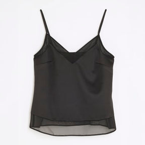 Black Relaxed V Neck Cami Top