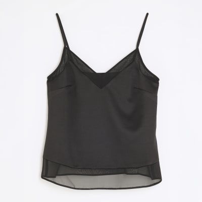 Black Relaxed V Neck Cami Top