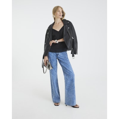 Black Relaxed V Neck Cami Top