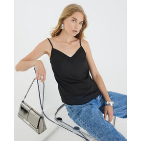 Black Relaxed V Neck Cami Top