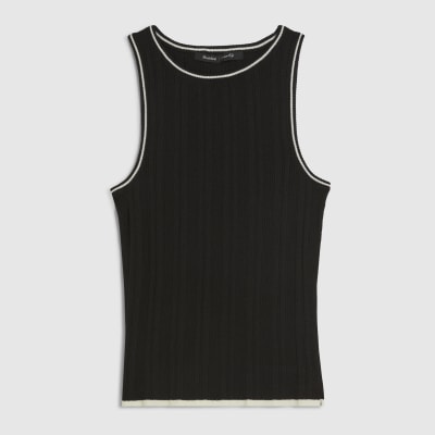 Black Ribbed Tipped Knitted Vest Top