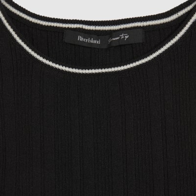Black Ribbed Tipped Knitted Vest Top