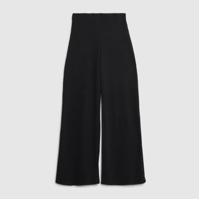 Black Ribbed Wide Leg Trousers
