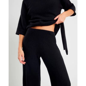 Black Ribbed Wide Leg Trousers