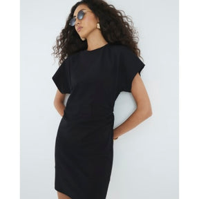 Black Ruched Short Kimono Sleeve Mini Dress