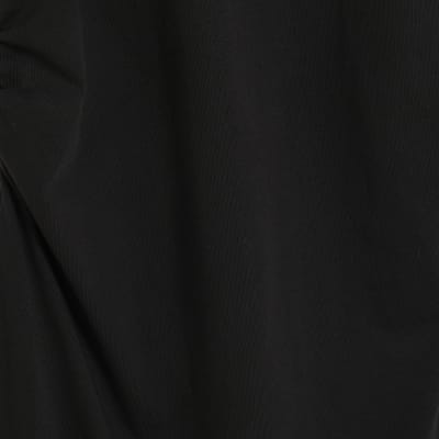 Black Ruched Short Kimono Sleeve Mini Dress