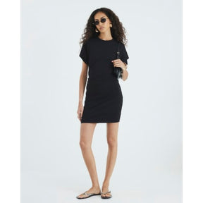 Black Ruched Short Kimono Sleeve Mini Dress