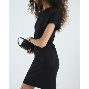 Black Ruched Short Kimono Sleeve Mini Dress