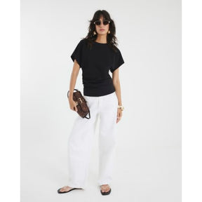 Black Ruched Side Kimono Sleeve T-shirt