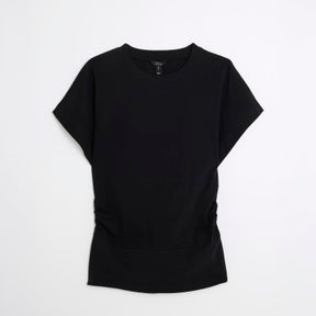 Black Ruched Side Kimono Sleeve T-shirt