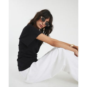 Black Ruched Side Kimono Sleeve T-shirt